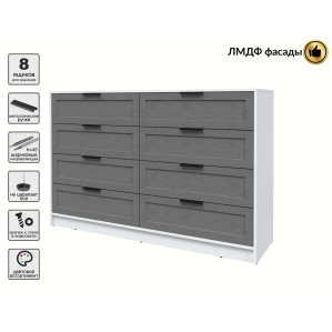 Kомод Тренд КТ-К157 (Белый платинум ЛДСП/ Дуб серый ЛМДФ) Ш1565 В1020 Г451